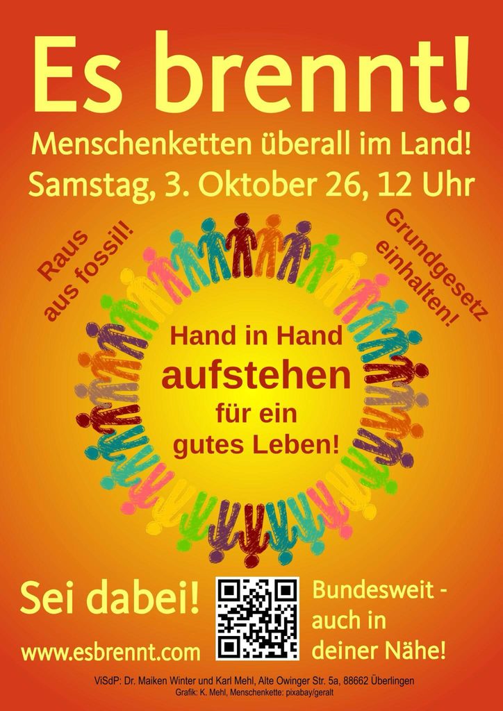 Es brennt! Menschenketten überall im Land! Samstag, 3. Oktober 26, 12 Uhr